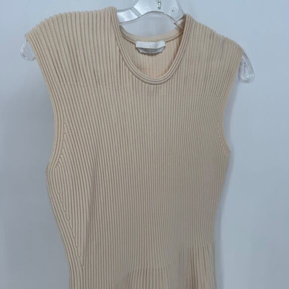 BOSS Hugo Boss Ribbed Knit Fit Flare Dress Sleeveless Beige Made in Italy Women - Picture 7 of 9